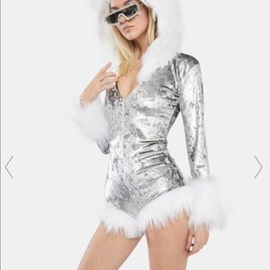 J Valentine Silver Velvet Hooded Romper sold out on Dolls Kill